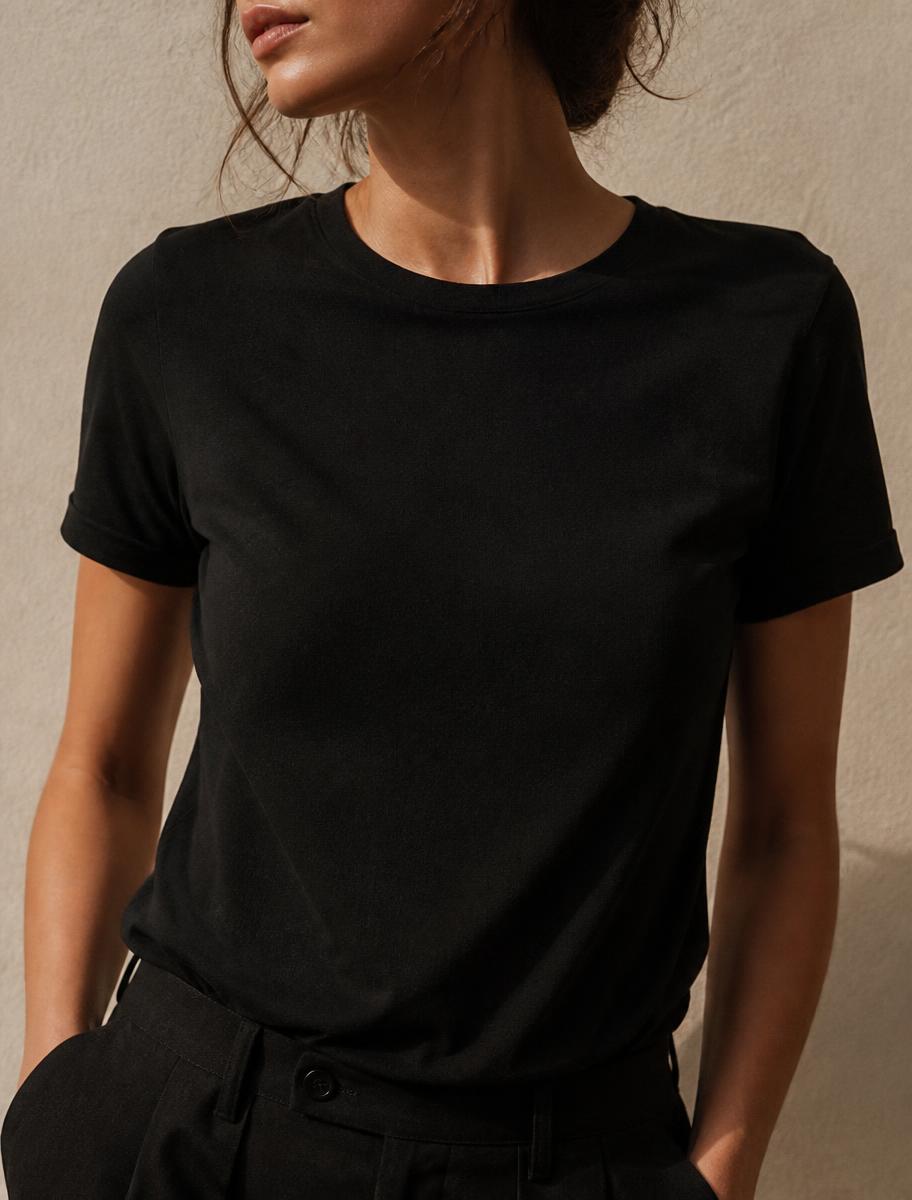 Black cotton t-shirt with a clean neckline