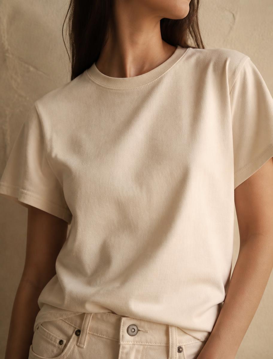 Ivory cotton t-shirt on a plain ground